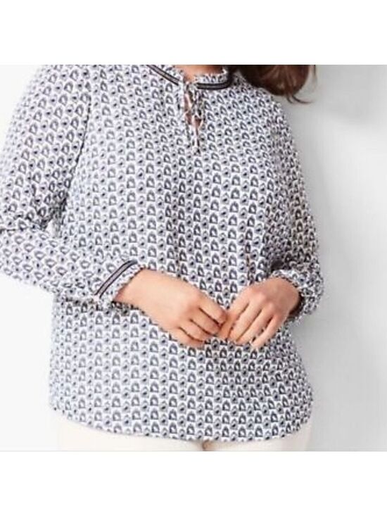 Talbots Tops - Talbots Women Cream & Blue Birdcage Long Sleeves Blouse SizeL